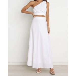 NWT Petal & Pup Womens Ellen Skirt Size 4 White Maxi Linen Blend High Waisted